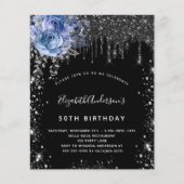 Papier Budget anniversaire noir argent pailleté bleu flor (Devant)