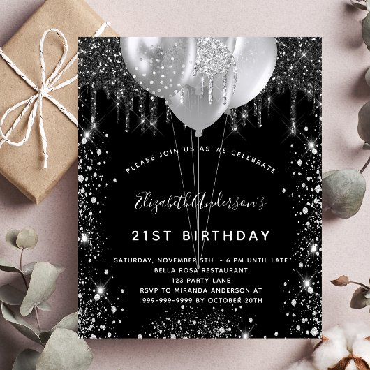 Papier Budget anniversaire noir argent parties scintillan
