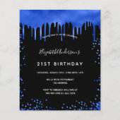 Papier Budget anniversaire noir bleu royal invitation (Devant)