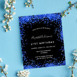 Papier Budget anniversaire noir bleu royal invitation<br><div class="desc">Une invitation à la fête d'anniversaire de 21e anniversaire, féminine et féminine (ou tout âge). Devant : Un arrière - plan noir chic. Décoré avec de la poussière de parties scintillant bleu royal. Personnalisez et ajoutez un nom et des détails du parti. Le nom est écrit avec un script de...</div>