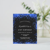 Papier Budget anniversaire noir bleu royal invitation (Debout devant)