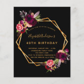Papier Budget anniversaire noir bordeaux floraux or geo (Devant)