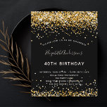 Papier Budget Anniversaire noir parties scintillant d'or<br><div class="desc">Une invitation moderne, élégante et glamour pour une fête d'anniversaire de 40ème (ou tout âge). Un arrière - plan noir décoré avec de la poussière de parties scintillant en faux or. Le nom est écrit avec un script de style moderne écrit à la main. Personnalisez et ajoutez les détails de...</div>