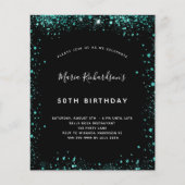 Papier Budget anniversaire noir turquoise vert invitation (Devant)