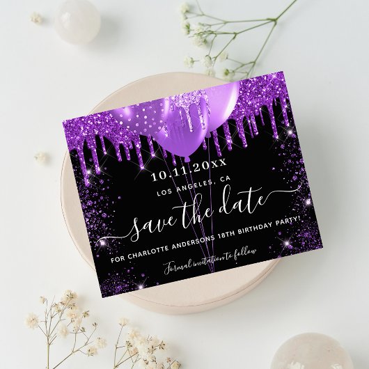 Papier Budget anniversaire noir violet parties scintillan