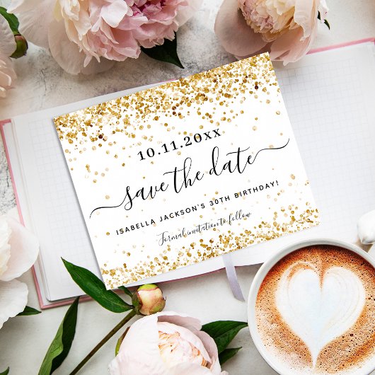 Papier Budget anniversaire or blanc enregistrer la date