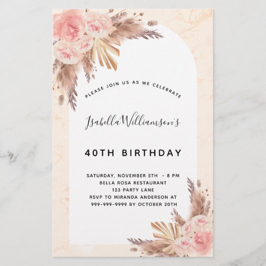 Papier Budget anniversaire pampas herbe rose or rose blus (Devant)