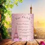 Papier Budget anniversaire Paris blush rose Eiffel invita<br><div class="desc">Une invitation moderne, élégante et glamour pour une fête d'anniversaire du 18ème (ou tout autre âge), à thème parisien. Un arrière - plan à l'allure métallique rose vif aux coeurs étincelants roses et la tour Eiffel fleurie. Le nom est écrit avec un script de style moderne écrit à la main....</div>