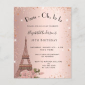 Papier Budget anniversaire Paris rose or Eiffel invitatio (Devant)