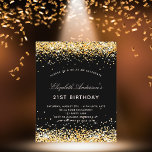 Papier Budget Anniversaire parties scintillant en or noir<br><div class="desc">Une invitation moderne, élégante et glamour pour une fête d'anniversaire de 21e (ou tout âge). Un arrière - plan noir décoré avec de la poussière de parties scintillant en faux or. Le nom est écrit avec un script de style moderne écrit à la main. Personnalisez et ajoutez les détails de...</div>