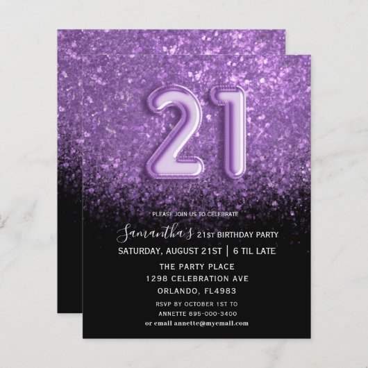 Papier Budget Anniversaire Parties scintillant noire et v (Devant / Derrière)