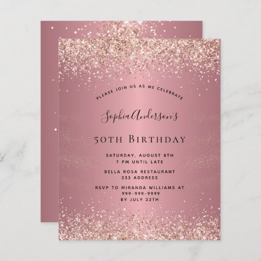 Papier Budget anniversaire parties scintillant rose or mé (Devant / Derrière)