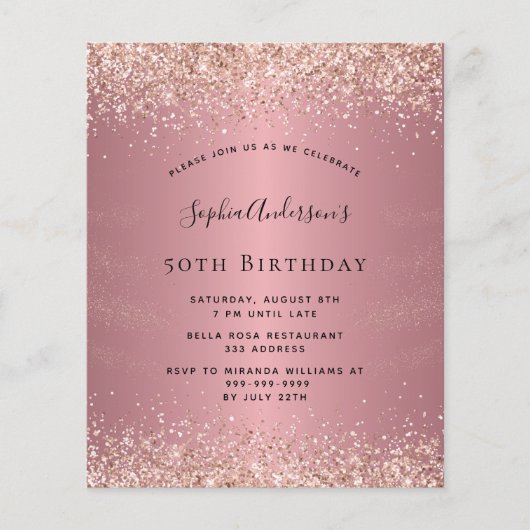 Papier Budget anniversaire parties scintillant rose or mé (Devant)