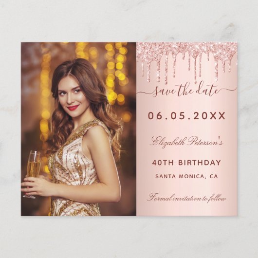Papier Budget anniversaire photo rose QR glam Enregistrer (Devant)