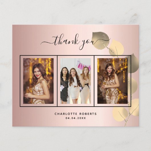 Papier Budget anniversaire rose eucalyptus photo merci (Devant)