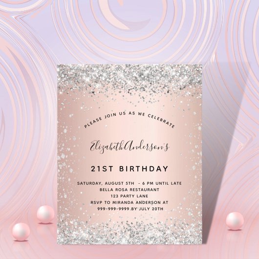 Papier Budget anniversaire rose or argent invitation