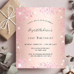 Papier Budget anniversaire rose or rose parties scintilla<br><div class="desc">Une invitation moderne, élégante et glamour pour une fête d'anniversaire de 21e (ou tout âge). Un faux rose or à l'aspect métallique arrière - plan avec faux parties scintillant rose. Le nom est écrit avec un script de style moderne écrit à la main. Personnalisez et ajoutez les détails de votre...</div>