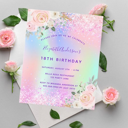 Papier Budget anniversaire rose violet parties scintillan
