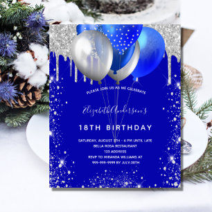 Papier Budget anniversaire royal bleu argent invitation