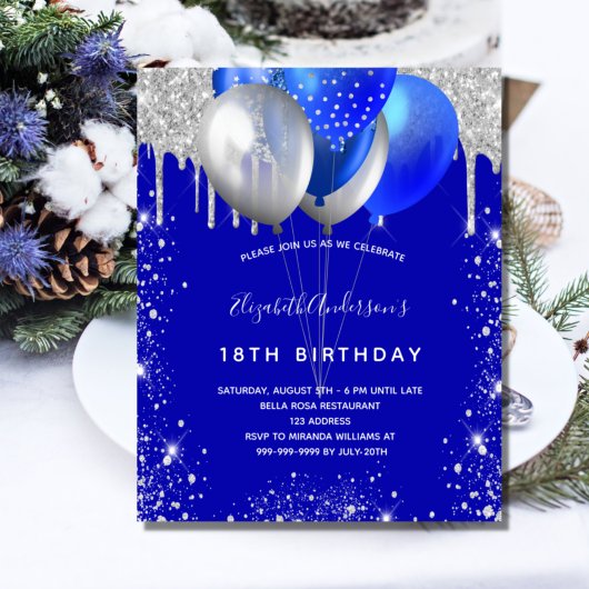 Papier Budget anniversaire royal bleu argent invitation