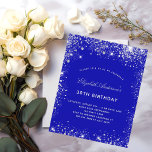 Papier Budget anniversaire royal bleu argent invitation<br><div class="desc">Une invitation moderne,  élégante et glamour pour une fête d'anniversaire de 30ème (ou tout âge). Un arrière - plan bleu royal,  décoré de parties scintillant faux argentées brille. Personnalisez et ajoutez votre nom et les détails de votre fête.</div>