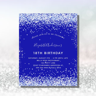 Papier Budget anniversaire royal bleu blanc invitation