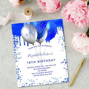 Papier Budget anniversaire royal bleu blanc invitation
