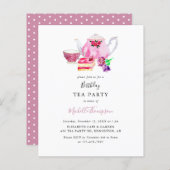 Papier Budget Anniversaire Tea Party Pink Teapot Script (Devant / Derrière)