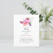 Papier Budget Anniversaire Tea Party Pink Teapot Script (Debout devant)