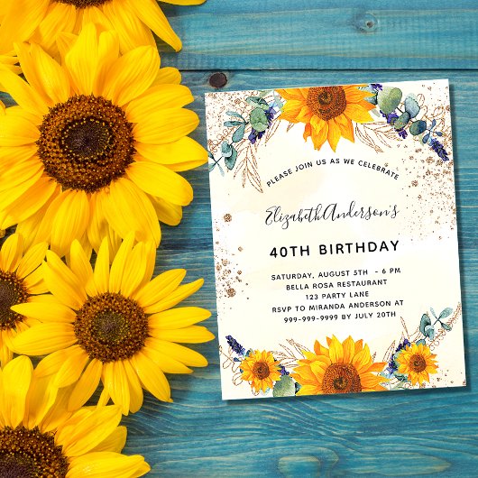 Papier Budget anniversaire tournesol eucalyptus paillette