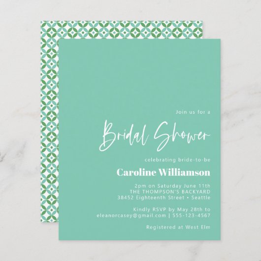 Papier Budget Aqua bleu Mid Mod Fête des mariées géométri (Devant / Derrière)