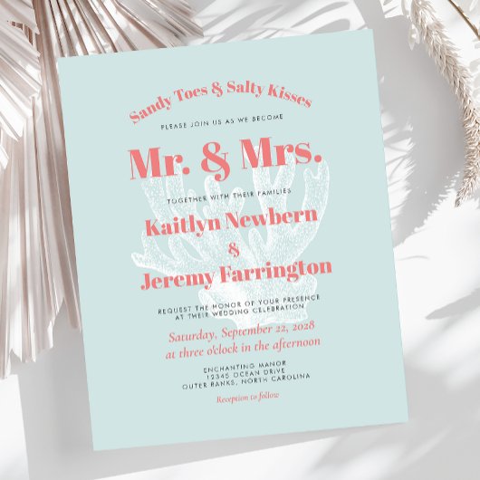 Papier Budget Aqua Coral Beach Invitation de mariage