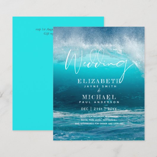 Papier BUDGET Aqua Ocean Wedding Inviter Plage Destinatio (Devant / Derrière)