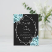Papier Budget Aqua Silver Floral Black QR Code Wedding (Debout devant)