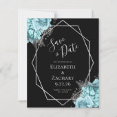 Papier Budget Aqua Silver Floral Black Save the Date (Devant)