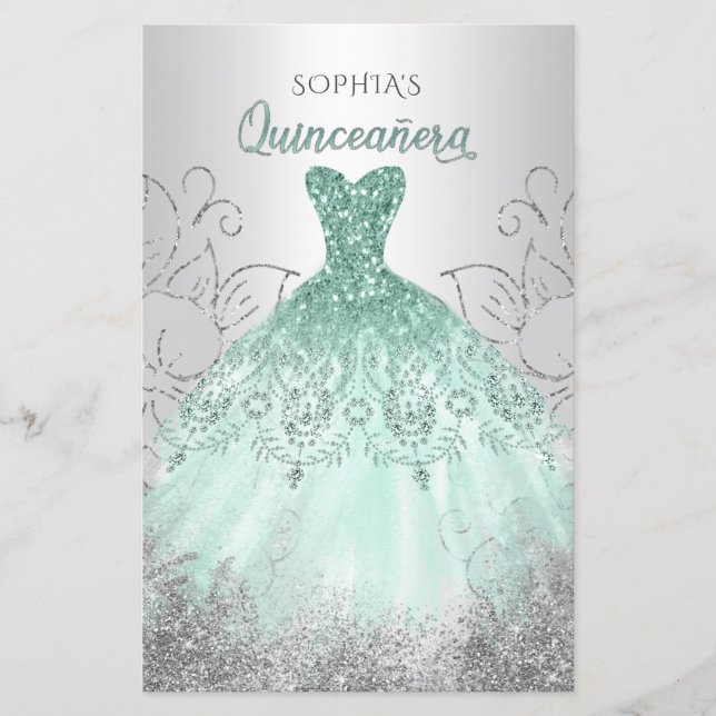 Papier Budget Aqua Sparkle Robe Quinceañera Invitation (Devant)