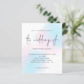 Papier Budget Aquarelle bleu rose Faire-part de mariage (Debout devant)