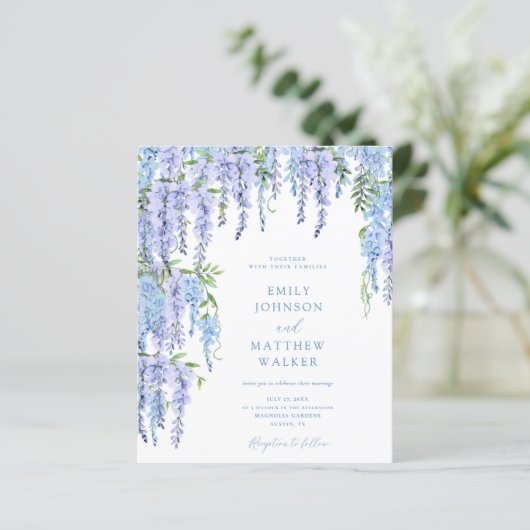 Papier BUDGET Aquarelle Dusty Blue Floral Mariage Inviter (Debout devant)
