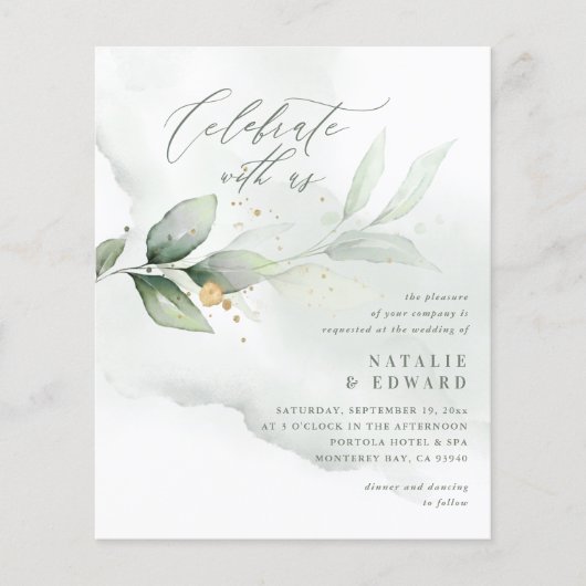 Papier budget Aquarelle eucalyptus sauge mariage vert (Devant)