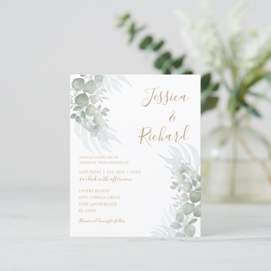 Papier Budget Aquarelle Eucalyputus Sage Mariage vert (Debout devant)