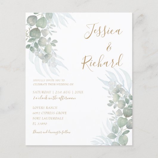 Papier Budget Aquarelle Eucalyputus Sage Mariage vert (Devant)