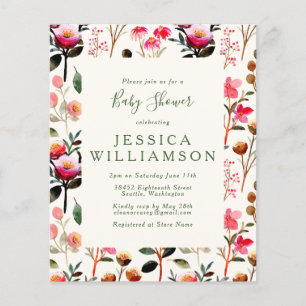 Papier Budget Aquarelle Floral rose Baby shower vert