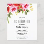Papier Budget Aquarelle Florale Invitations d'anniversair (Devant)