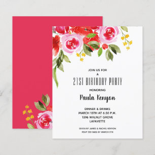 Papier Budget Aquarelle Florale Invitations d'anniversair