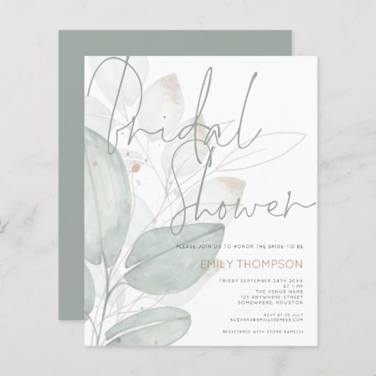 Papier Budget Aquarelle Foliage Nuptiale Douche Invitatio (Devant / Derrière)
