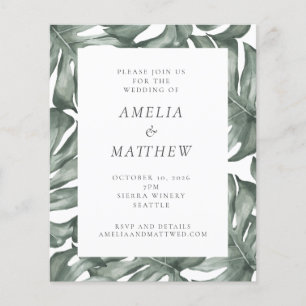 Papier Budget Aquarelle Monstera Green Wedding Invitation
