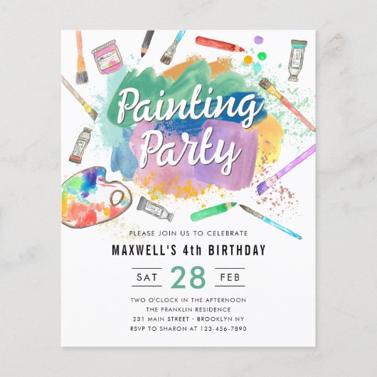Papier Budget Aquarelle Peinture Partie Anniversaire (Devant)