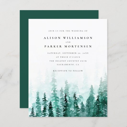 Papier Budget Aquarelle Pine Tree Forest Mariage rustique (Devant / Derrière)