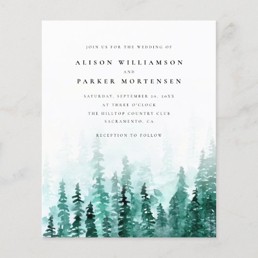 Papier Budget Aquarelle Pine Tree Forest Mariage rustique (Devant)