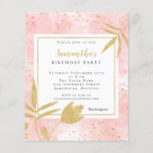 Papier Budget Aquarelle rose or Invitation de fête d'anni (Dos)